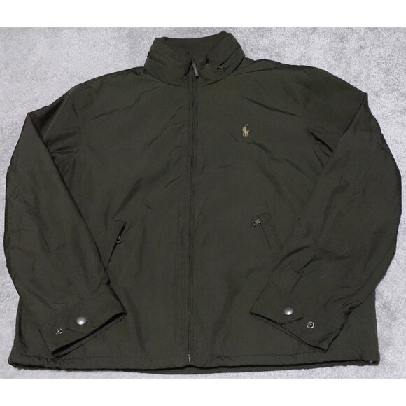 Polo Ralph Lauren Twill Jacket Men's Large Green Full Zip Mock Neck Outdoor